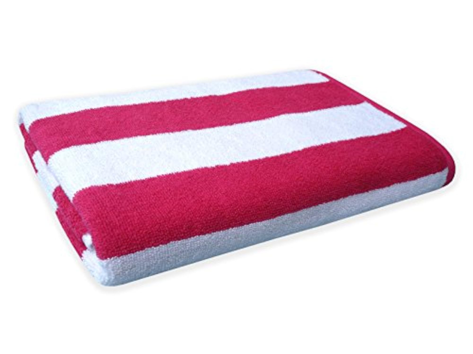 Cabana Stripes Soft Cotton Velour Bath Towel, White & Pink